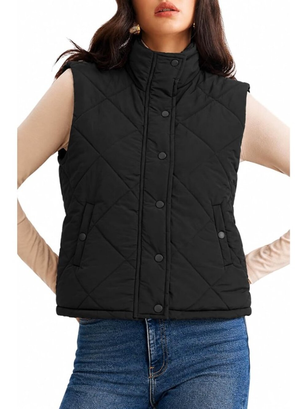 Women's Black Puffer Vest Crop Quilted Sleeveless Padded Outerwear Jackets